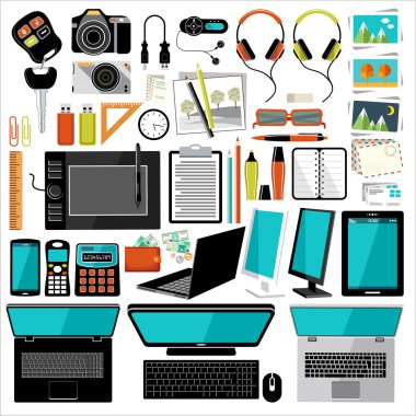 Office öğeleri ve aksesuarları. vektör