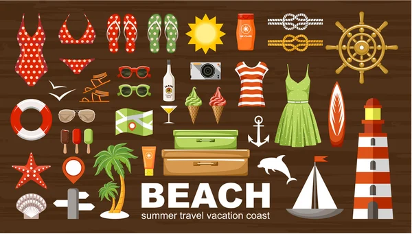 Set de playa de verano. vector — Vector de stock