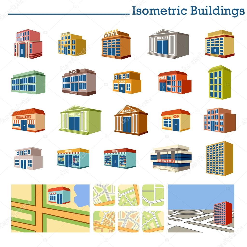 Isometric Buildings and maps. Vector