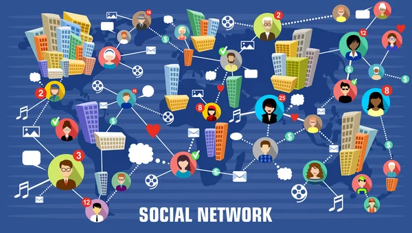 Concetto di social network. Stile piatto. Progettazione infografica — Vettoriale Stock