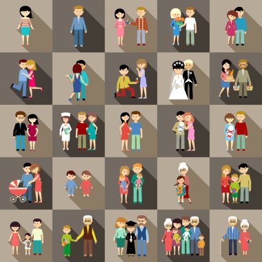 The big set of family life in style flat design clipart