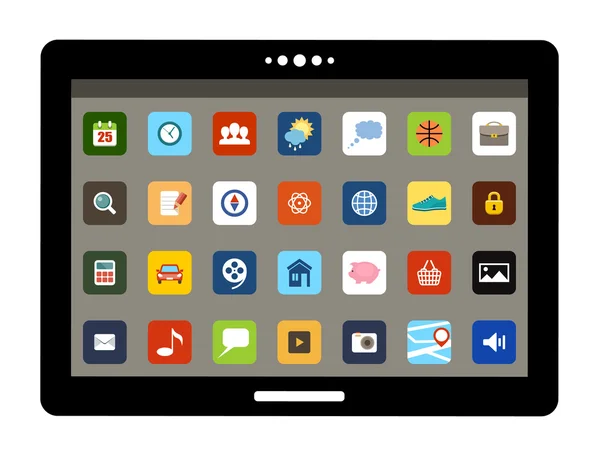 Tablet com ícones de aplicação coloridos — Vetor de Stock