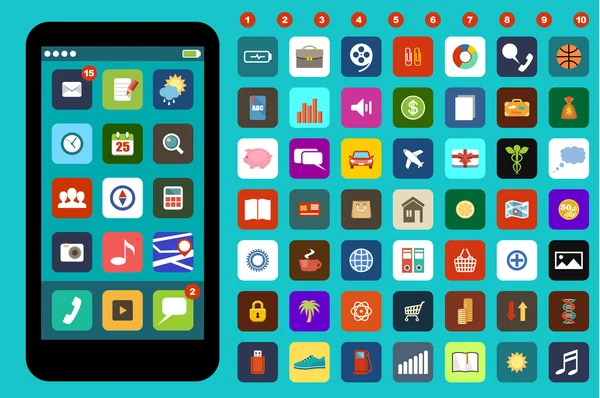 Smartphone z kolorowe ikony — Wektor stockowy