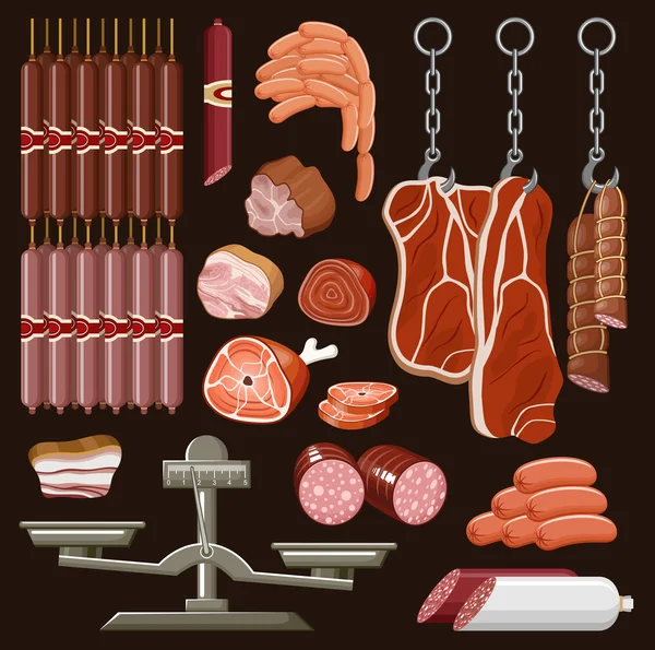 Conjunto de produtos à base de carne — Vetor de Stock