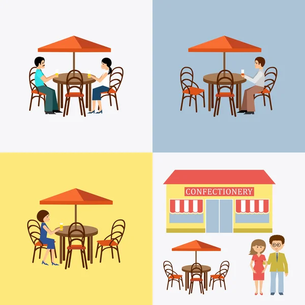 Ensemble de personnes dans le café — Image vectorielle