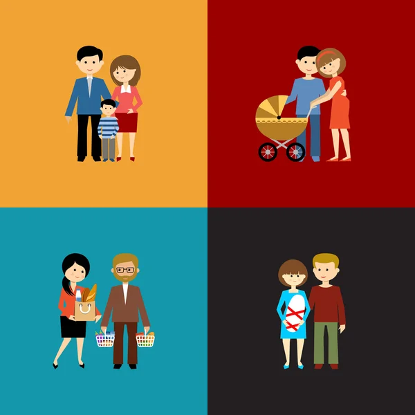 家庭生活组平面 — 图库矢量图片