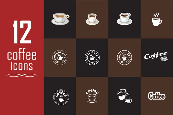 Set of coffee icons on the dark background — Stock Vector