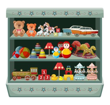 Vintage toys shop. Shelves. Vector illustration clipart