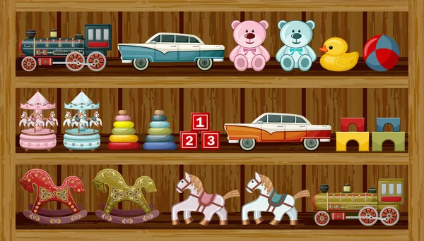 Vintage toys on the shelf. Vector Royalty Free Stock Vectors