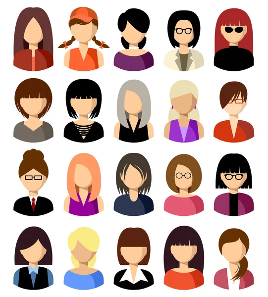 Ensemble d'icônes plates serties de femmes. Illustration vectorielle — Image vectorielle