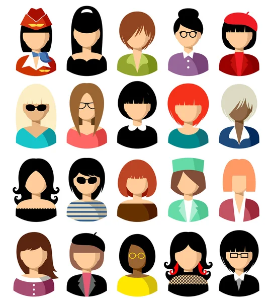 Ensemble d'icônes plates serties de femmes. Illustration vectorielle — Image vectorielle