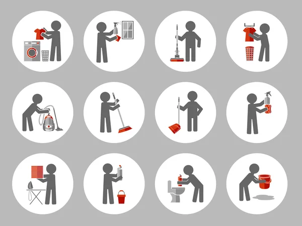 Set of icon cleaning with figure people. Vector illustration — Stock Vector