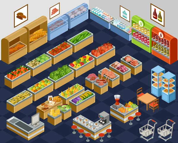 Vector Isometric supermarket — Stock Vector