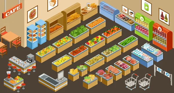 Vector Isometric supermarket — Stock Vector