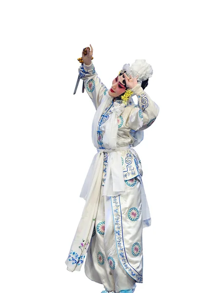 Αρκετά κινεζική παραδοσιακή Φολκλόρικη όπερα ηθοποιός με λευκό φόντο απομονωμένες — Φωτογραφία Αρχείου