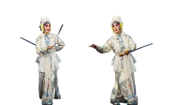 Vrij chinese traditionele opera actrice met witte geïsoleerde achtergrond — Stockfoto