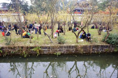 Yorgun insanlar bir parkta ağaçların altında istirahat