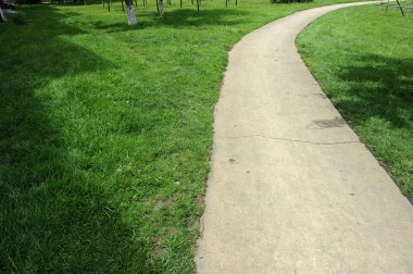 huzurlu bir yeşil çim üzerinden dolambaçlı yol