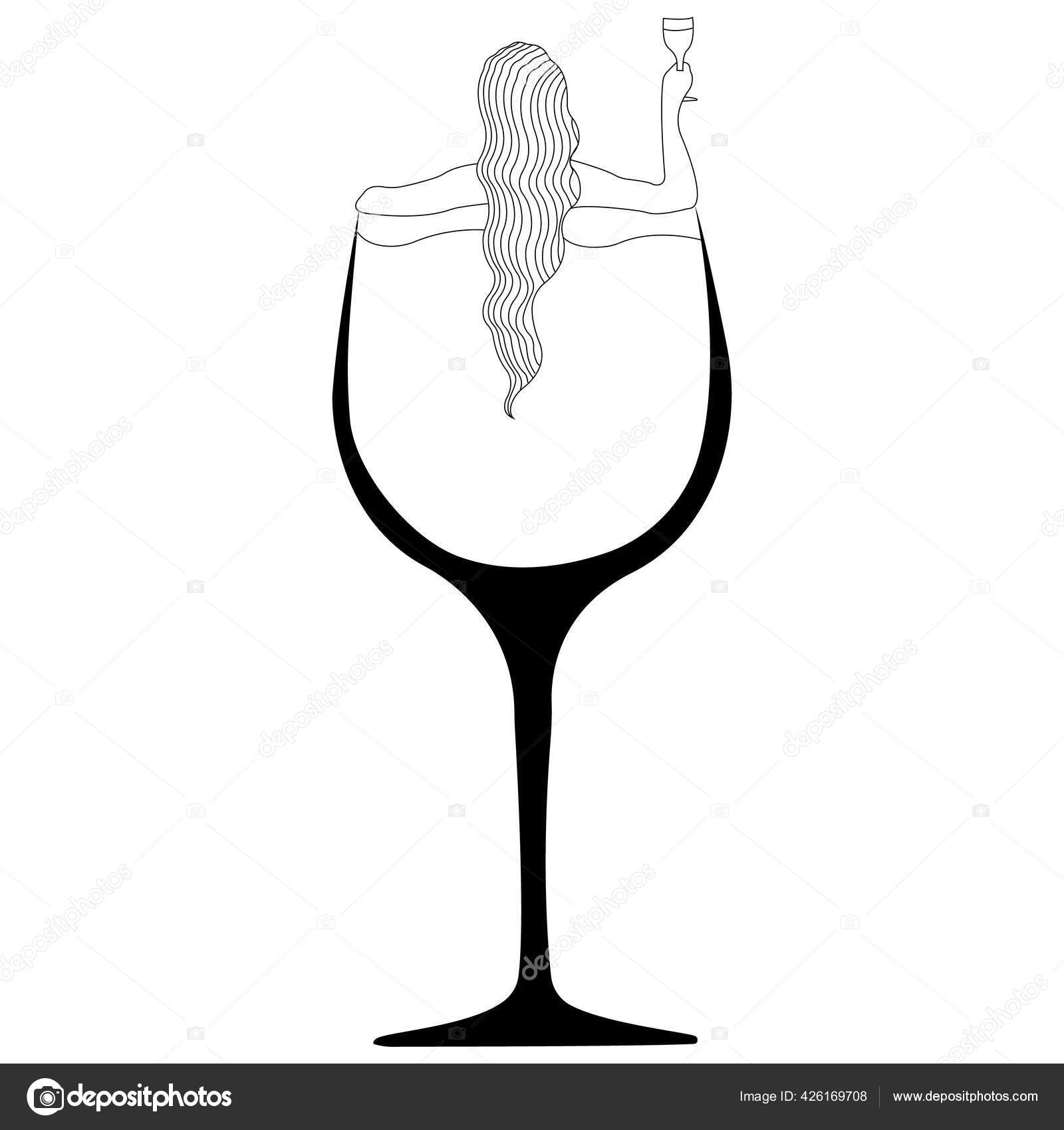 Девушка Бокалом Вина Бокале Вина Стиле Минимализма Дизайн Подходит.