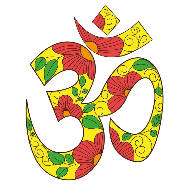 Bright Sign Aum Indian Spiritual Sign Diwali Floral Elements Symbol — Stock Vector