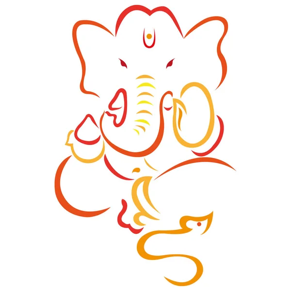 Indiska Elefant Gudomen Ganesh Platt Stil Vit Isolerad Bakgrund Design — Stock vektor