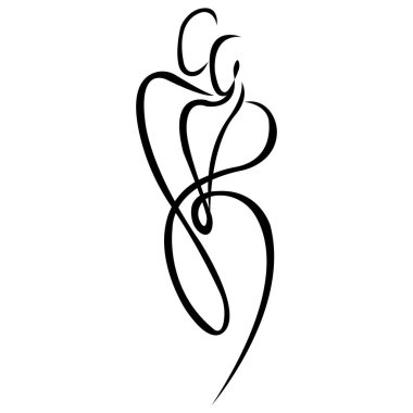 Birbirine aşık bir çiftin silueti. Karalama minimalizmine sarılan bir erkek ve kadın. Tasarım, dekorasyon simgeleri, duvar kağıtları, kartpostallar, dövmeler, baskılar, afişler, logolar, kıyafetlerin üzerine baskı yapmak için uygundur. Vektör