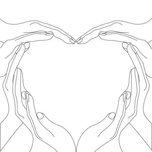 Contour Geste Main Avec Deux Paires Personnes Montrant Forme Cœur — Image vectorielle