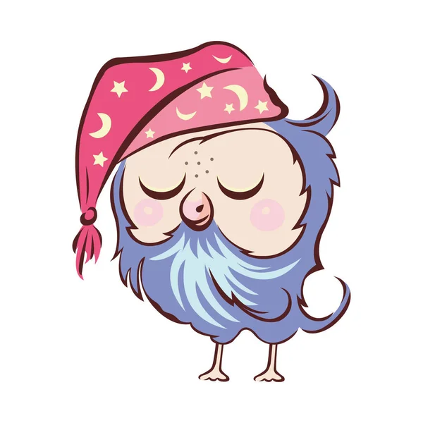 Cartoon Hibou Dort Dessiné Dans Style Plat Jolie Carte Postale — Image vectorielle