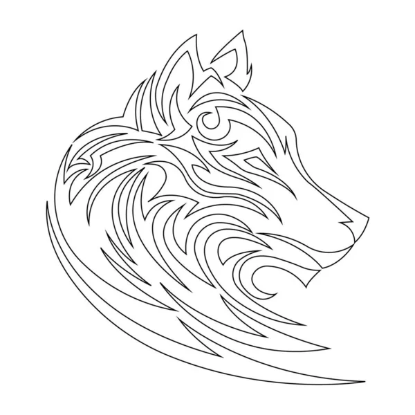 Linear Sketch Wolf Head Black White Background Design Suitable Coloring — Stock Vector