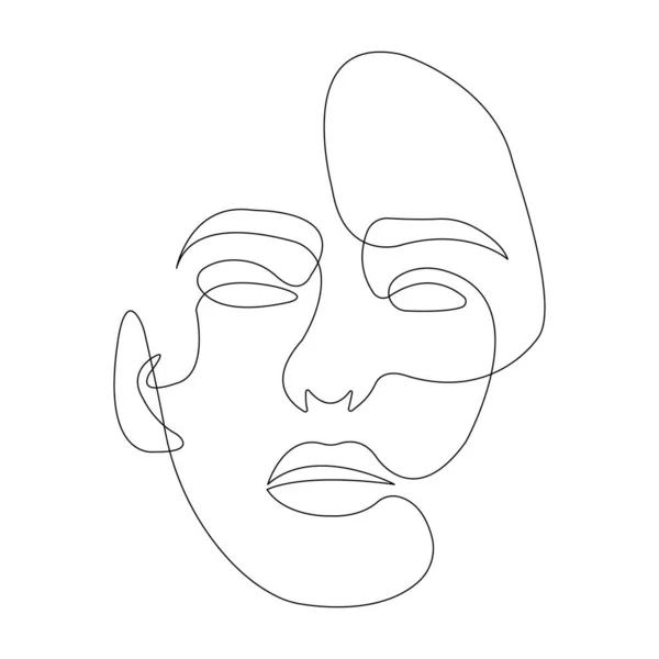 Face Girl Peaceful Look Drawn One Line Concept Calmness Tenderness — Stock Vector