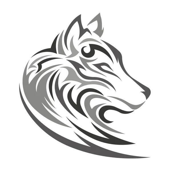 Silhouette Contour Wolf Muzzle Gray Tones White Background Drawn Lines — Archivo Imágenes Vectoriales