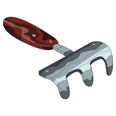 Toprağı renkli işlemek için tırmık çizimi. Düz çizgi. Tasarım, kapalı bahçe işleri, kamyon çiftliği, açık hava işleri, logo, boyama için uygun. İzole vektör çizimleri