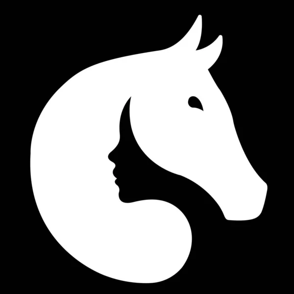 Silhouette White Horse Face Black Girl Design Suitable Equestrian Logo — Stock Vector