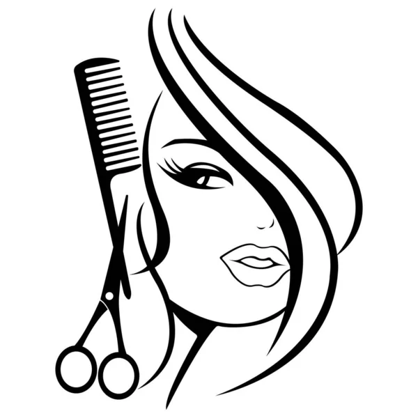 Silhouette Girl Scissors Comb Logo Concept Buyer Shop Hairdresser Design — Stock vektor