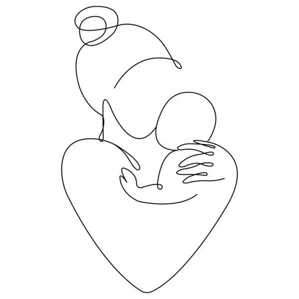 Anne ve bebek kalp siluetinde. Minimalizm tarzı. Aile planlama merkezi, anne ve çocuk kliniği logosu, dövme, resim, poster, pankart, kartpostal, baskı için uygun tasarım. İzole vektör