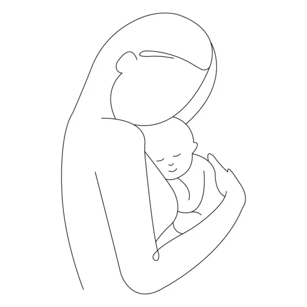 Silhouet Van Een Moeder Die Een Baby Haar Borst Knuffelt — Stockvector