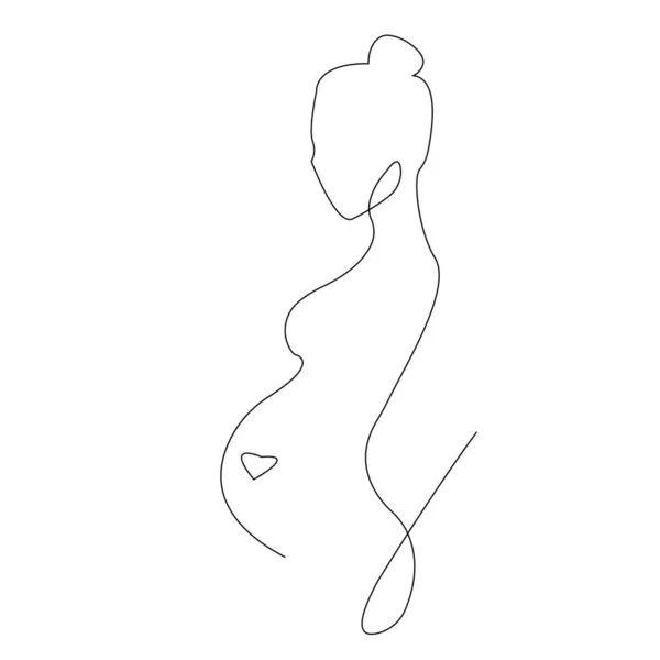 Mujer Embarazada Con Corazón Vientre Estilo Minimalista Diseño Para Pintura — Vector de stock