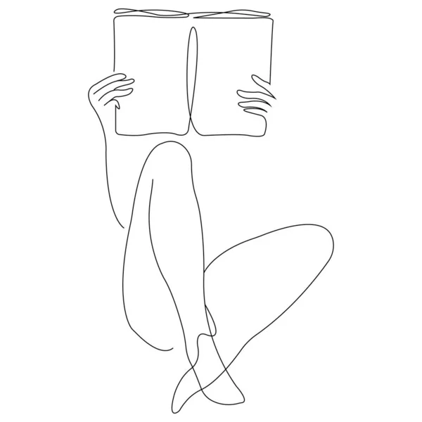 Κορίτσι Που Κάθεται Σταυρωμένα Πόδια Διαβάζει Ένα Βιβλίο Στυλ Μινιμαλισμού — Διανυσματικό Αρχείο