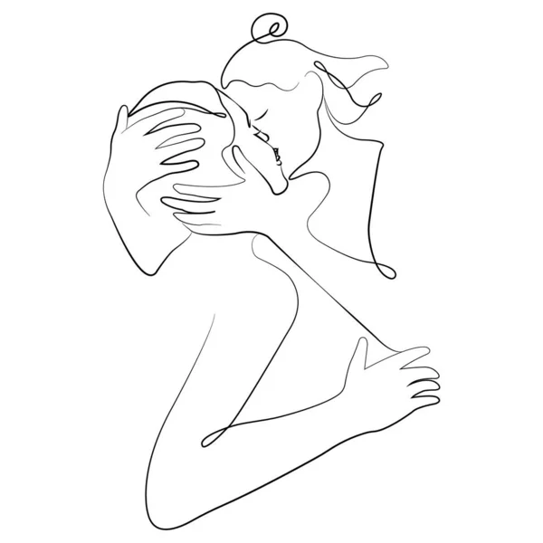 Girl Passionately Kisses Guy Hugging His Head Minimalism Style Design — Διανυσματικό Αρχείο