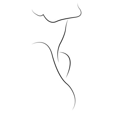Kalkmış çeneli bir kızın silueti. Modern sanat. Çizim tasarımı ikonlar, dekorlar, sergiler, güzellik salonu, dövmeler, çizim stüdyosu logosu, albümler, baskılar, afişler için uygundur. İzole vektör