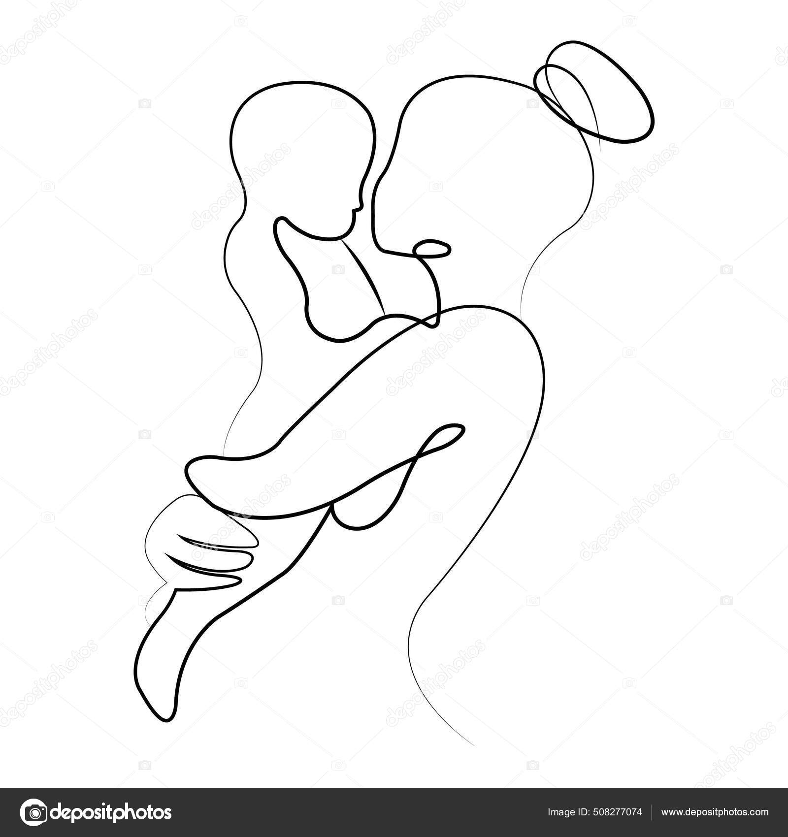 Conjunto conjunto arte linha desenho simples maternidade casal pose amor  pai e mãe desenhado à mão