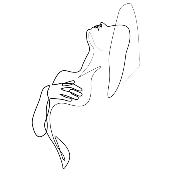 Güzel bir kız başını arkaya atmış ve eliyle göğsünü kapatmış poz veriyor. Modern sanat. Simgeler, dekorlar, sergiler, dövmeler, çizim stüdyosu logosu, albümler, baskılar, afişler için tasarım. İzole vektör