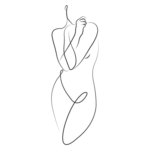 Silueta Una Chica Cubriendo Desnudez Una Pose Hermosa Estilo Minimalista — Vector de stock