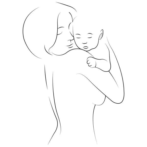 Una Dulce Madre Abraza Amorosamente Hijo Estilo Minimalista Diseño Adecuado — Vector de stock