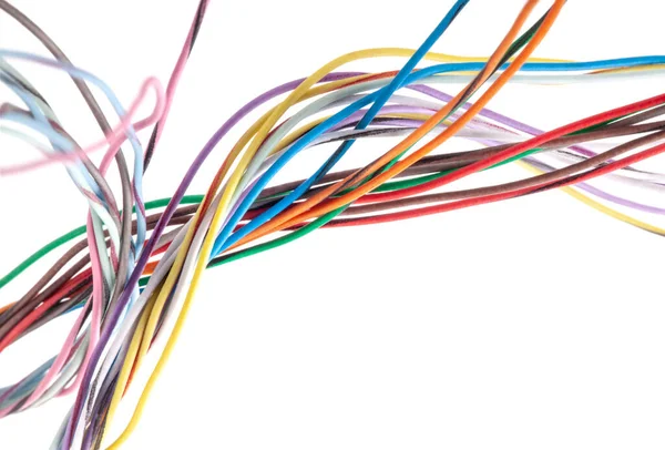 Flerfärgad Elektrisk Kabel Isolerad Vit Bakgrund — Stockfoto