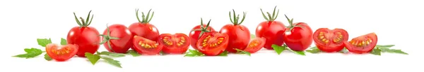 Verzameling Van Tomaten Groene Bladeren Geïsoleerd Witte Achtergrond — Stockfoto