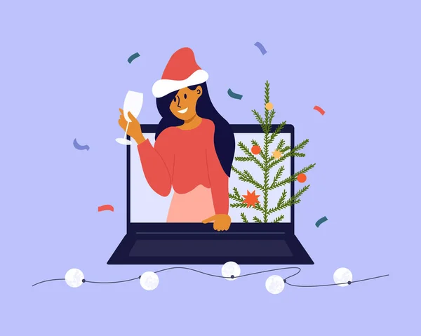 Chamada Vídeo Online Férias Celebração Feliz Natal Feliz Ano Novo — Vetor de Stock