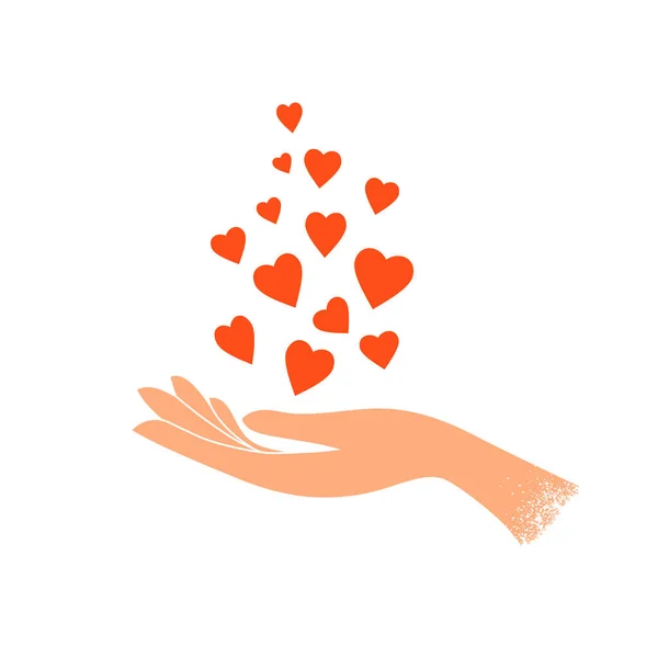 Female Hand Holding Heart Shapes Sharing Love Charity Volunteer Work — Stock Vector