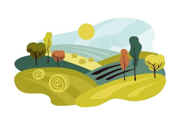 Paysage Agricole Illustration Vectorielle Saison Des Récoltes Paysage Extérieur Rustique — Image vectorielle