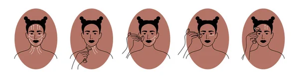 Vector Icons Set Facial Massage Jade Quartz Face Roller Young — 스톡 벡터